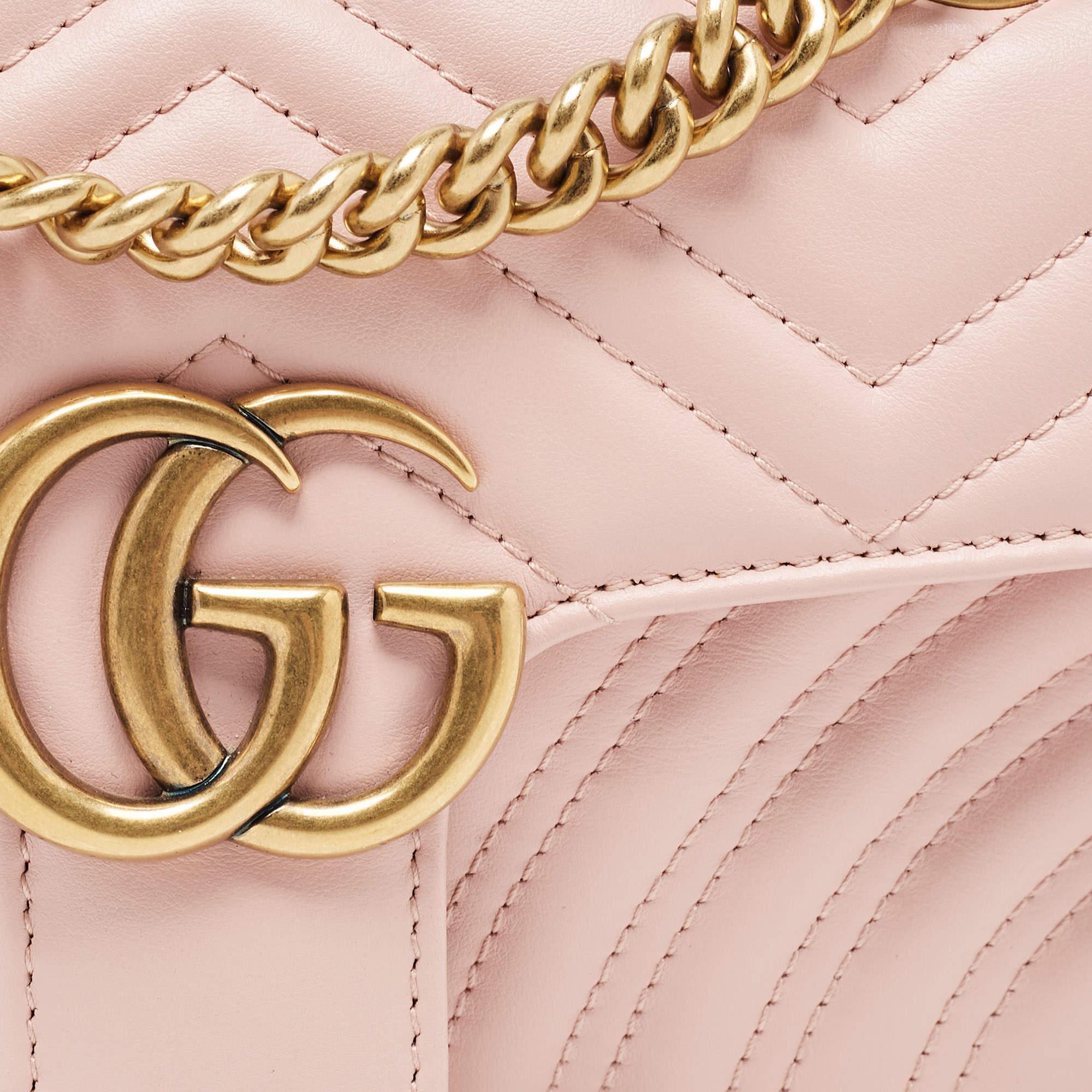 Gucci Pink Matelassé Leather Mini GG Marmont Shoulder Bag For Sale 4