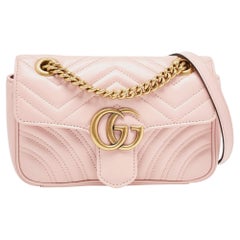 Gucci Pink Matelassé Leather Mini GG Marmont Shoulder Bag