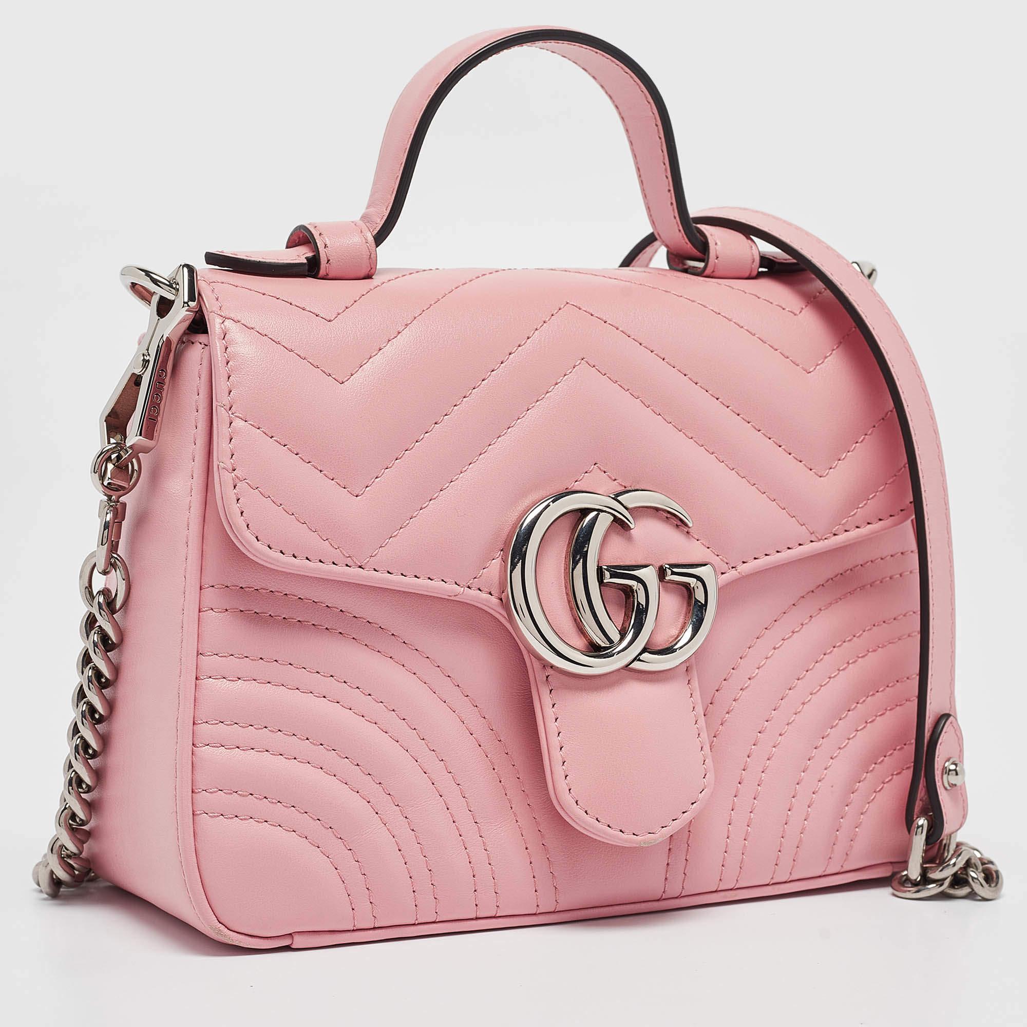 Beige Gucci Pink matelassé Leather Mini GG Marmont Top Handle Bag