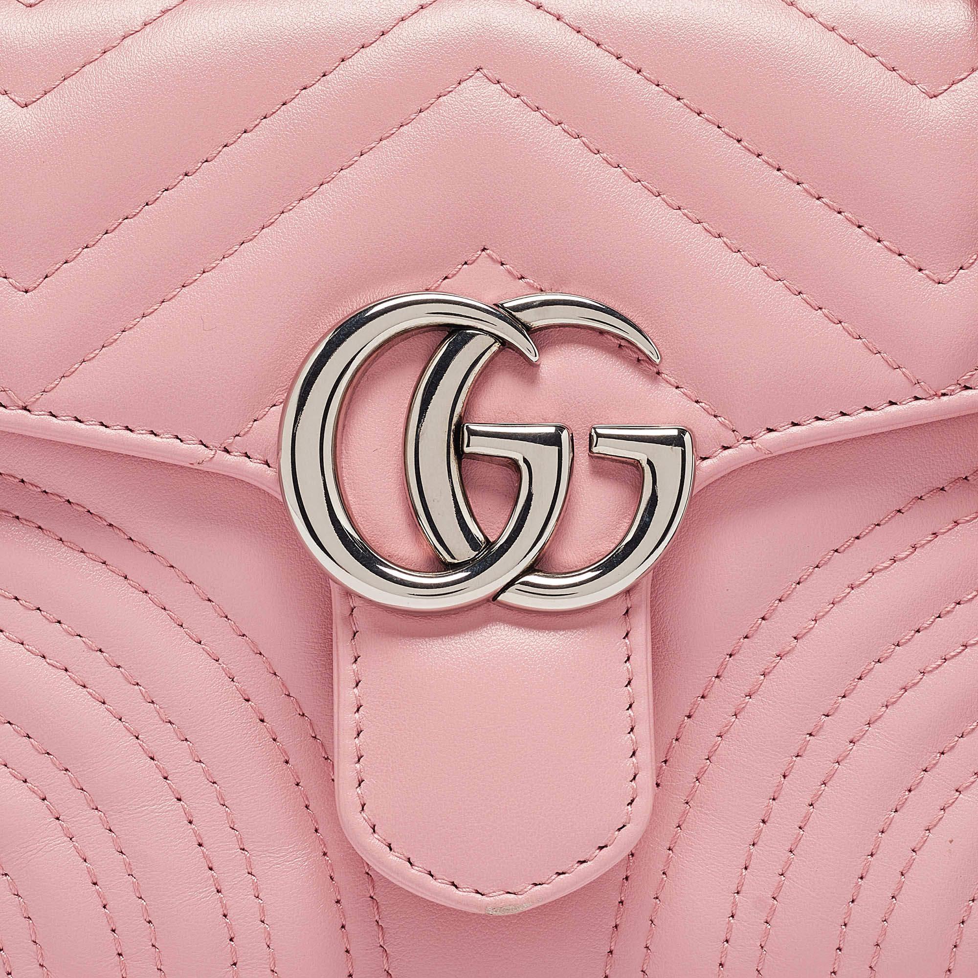 Gucci Pink matelassé Leather Mini GG Marmont Top Handle Bag 1