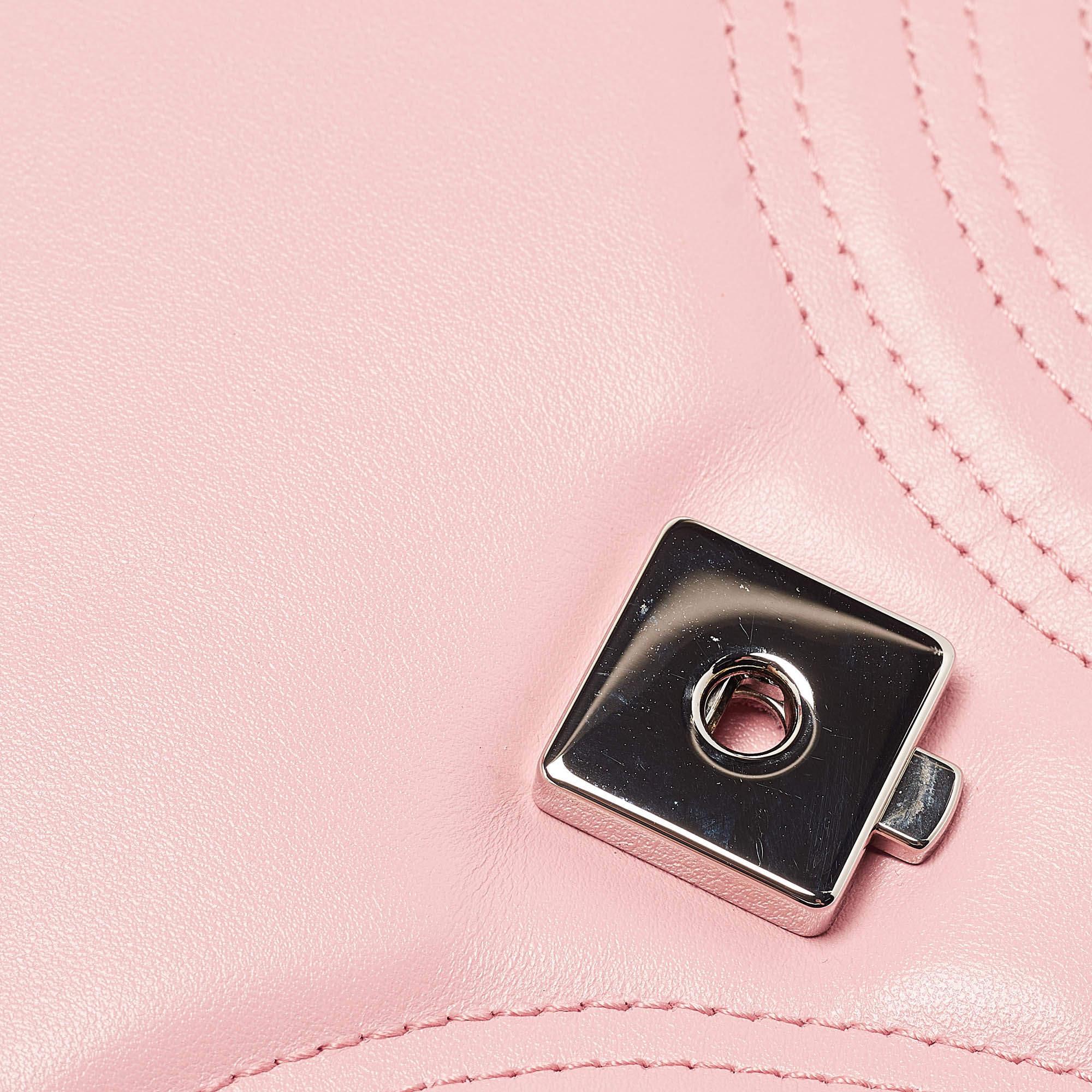 Gucci Pink matelassé Leather Mini GG Marmont Top Handle Bag 2
