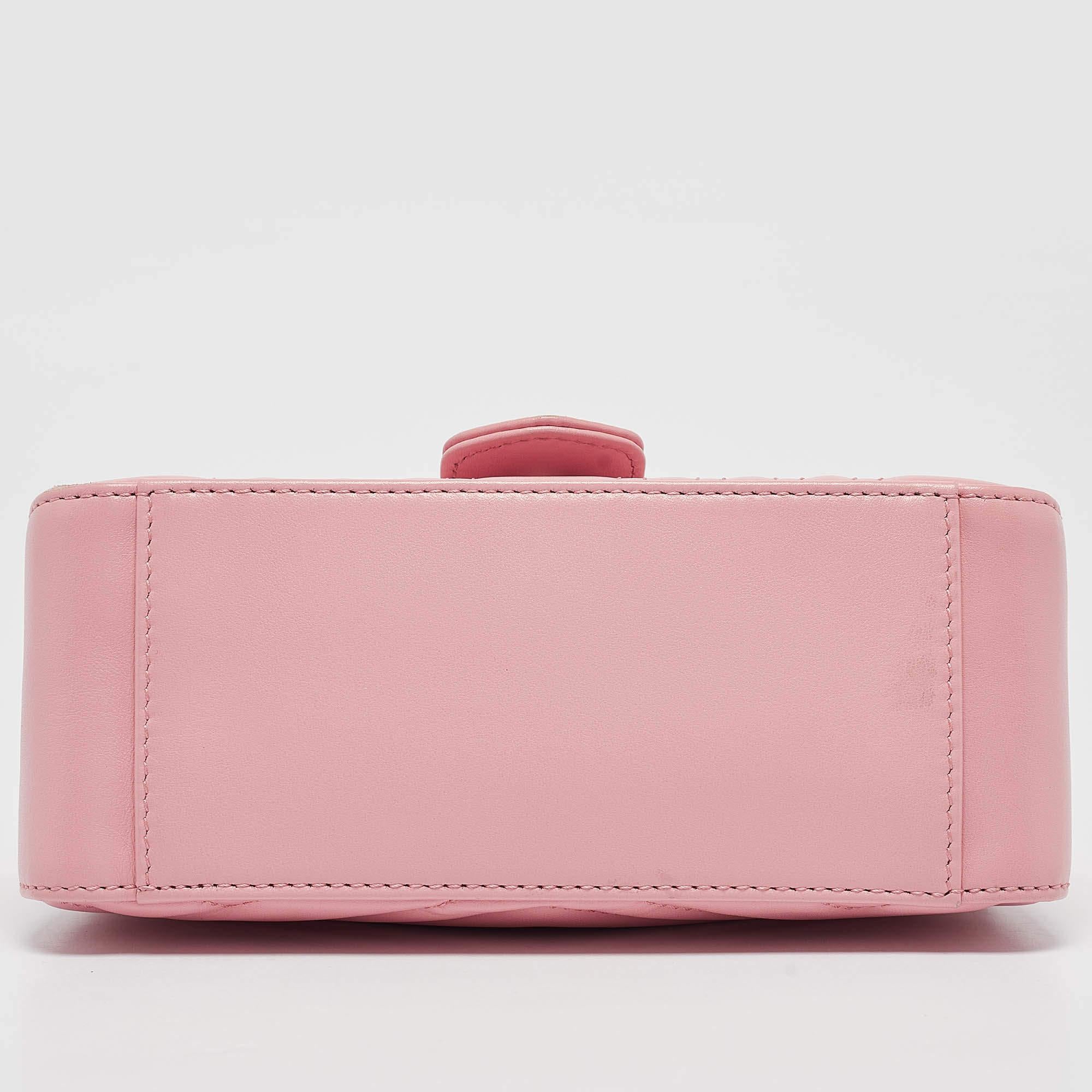 Gucci Pink matelassé Leather Mini GG Marmont Top Handle Bag 3