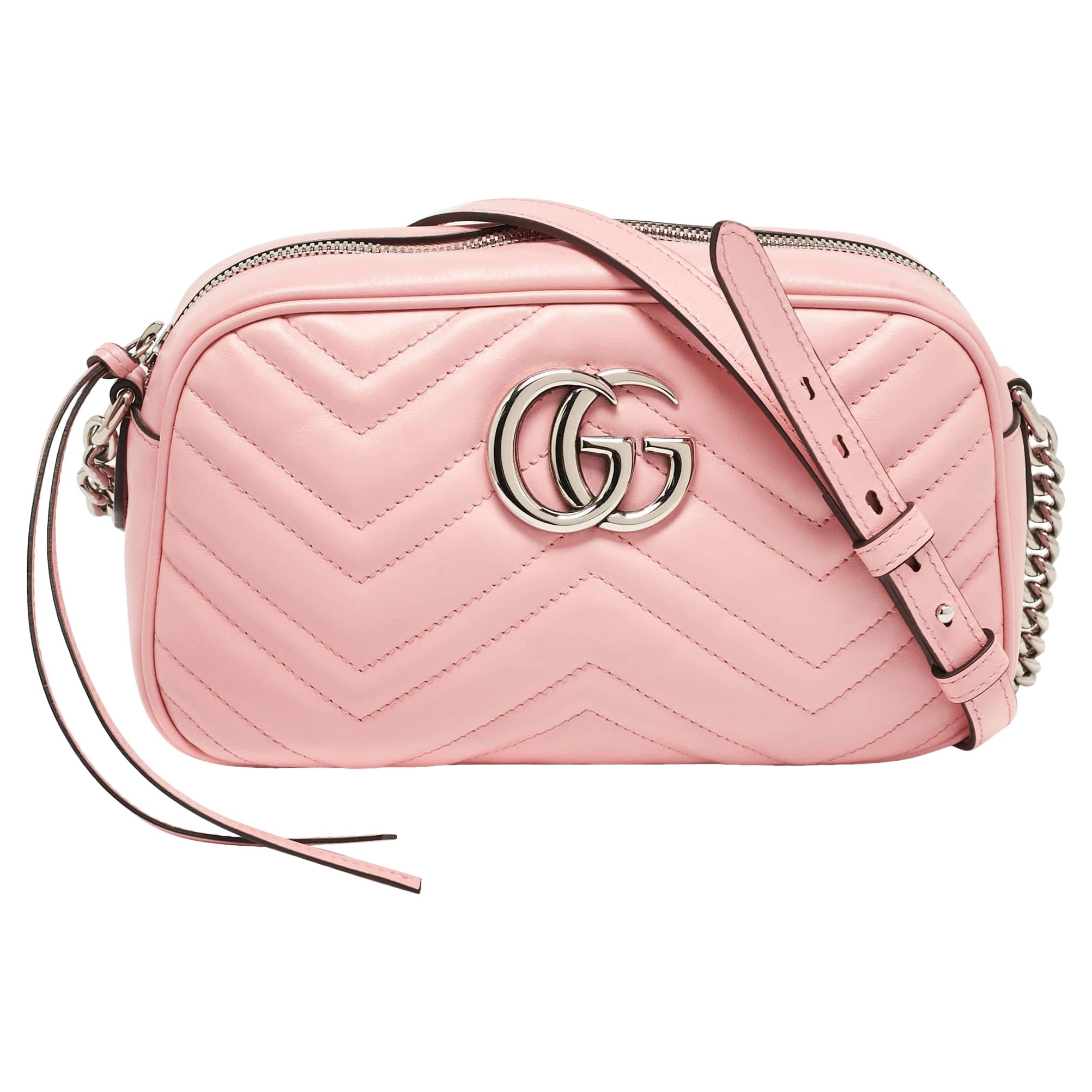 Gucci Pink Matelassé Leather Small GG Marmont Shoulder Bag