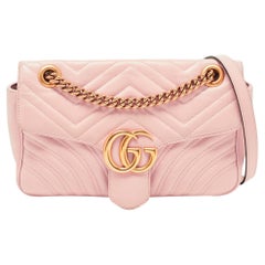Gucci Pink Matelassé Leather Small GG Marmont Shoulder Bag