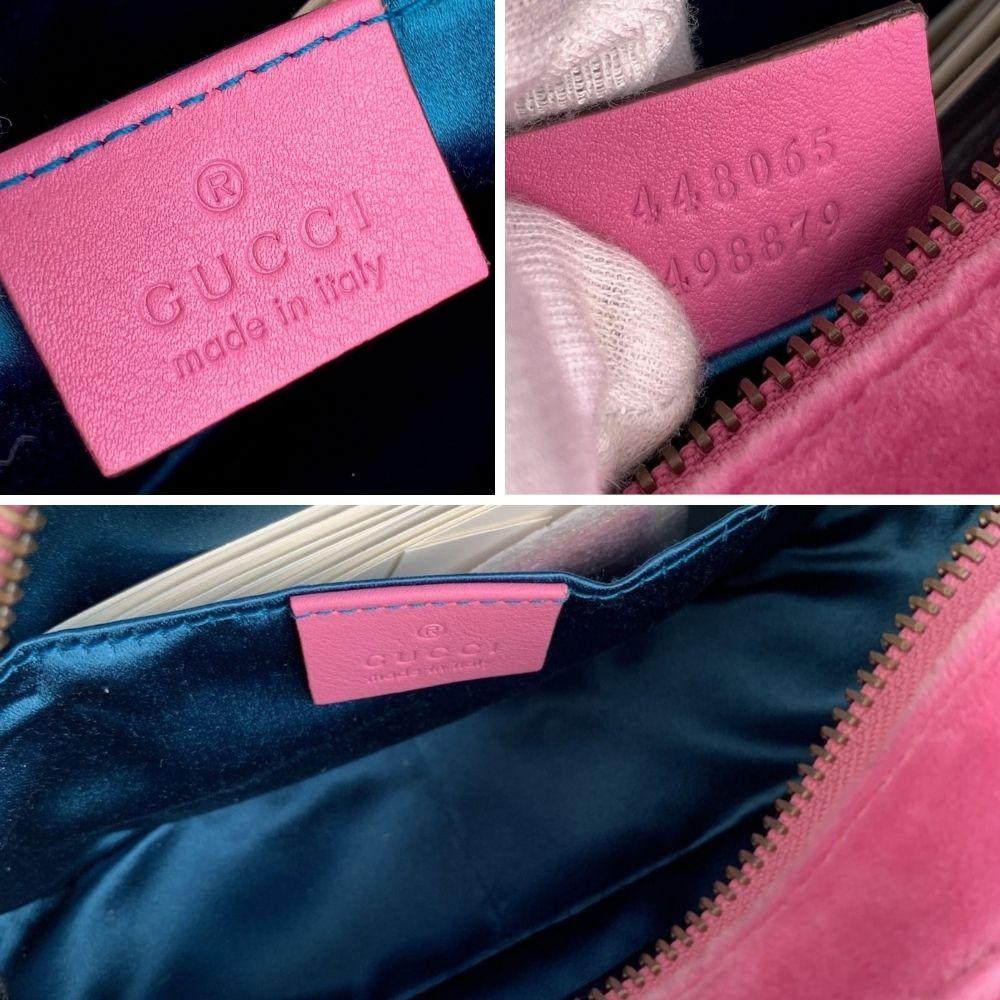 Women's Gucci Pink Matelassè Velvet Crystals Mini GG Marmont Bag