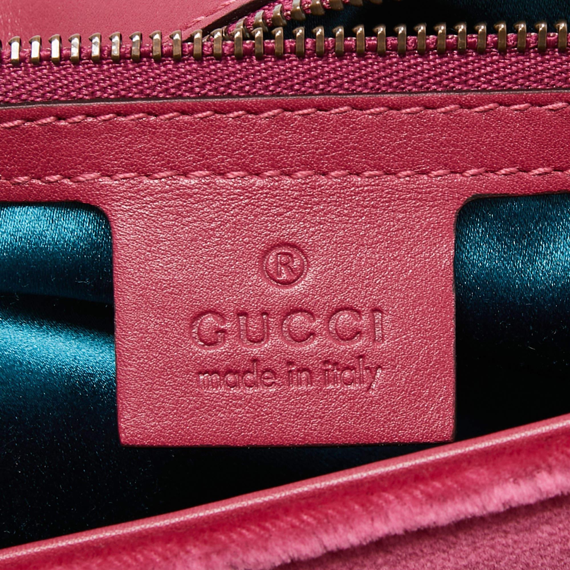 Gucci Pink Matelassé Velvet Medium Embroidered Blind For Love GG Marmont 2
