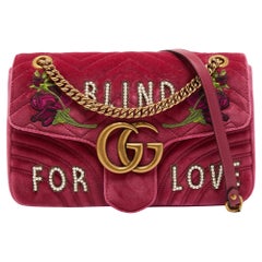 Gucci Pink Matelassé Velvet Medium Embroidered Blind For Love GG Marmont 