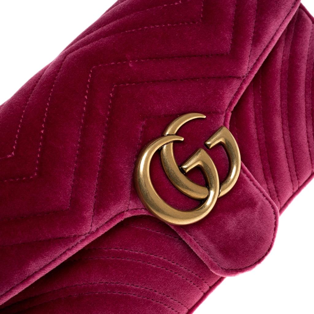 Gucci Pink Matelasse Velvet Small GG Marmont Shoulder Bag 6