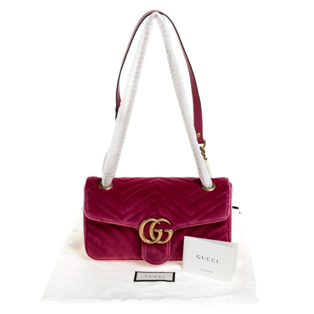 Gucci Pink Matelasse Velvet Small GG Marmont Shoulder Bag 8