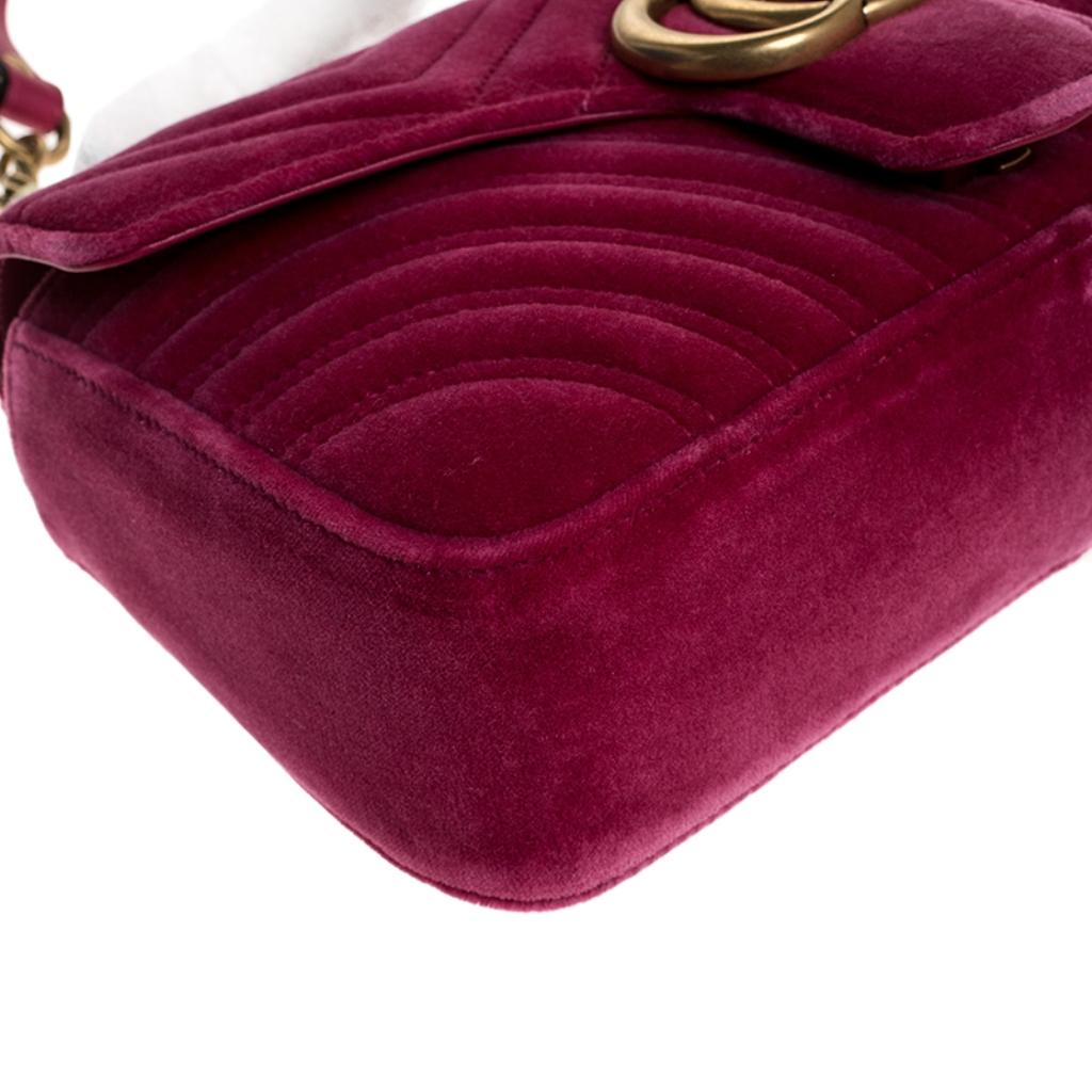 Gucci Pink Matelasse Velvet Small GG Marmont Shoulder Bag 2