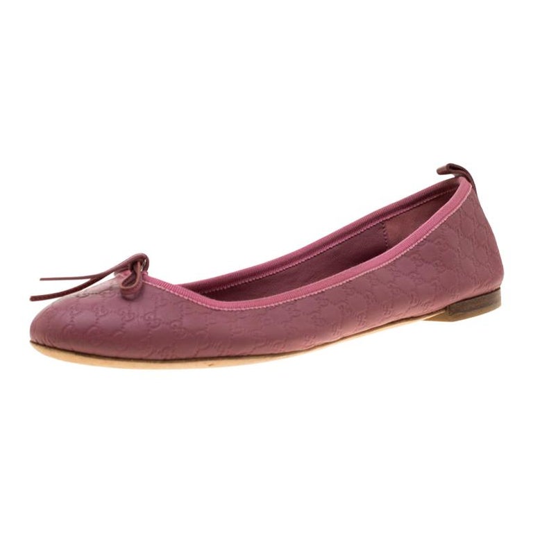 Gucci Pink Micro Guccissima Leather Bow Detail Ballet Flats 38.5 For ...