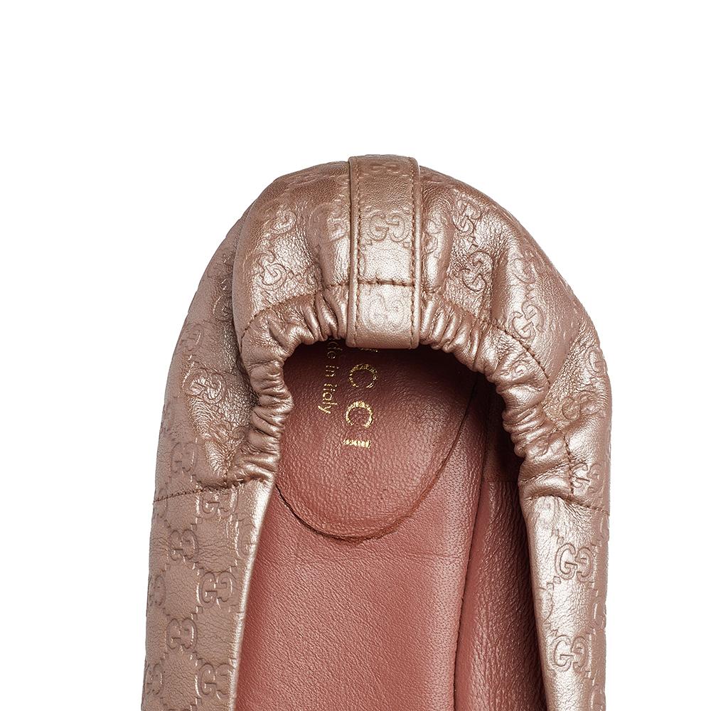 Gucci Pink Micro Guccissima Leather Bow Detail Ballet Flats Size 37.5 In Good Condition In Dubai, Al Qouz 2