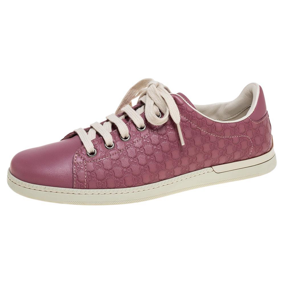 Gucci Pink Micro Guccissima Leather Low Top Sneakers Size 37.5 at 1stDibs   pink gucci shoes, gucci shoes women pink, pink and purple gucci sneakers