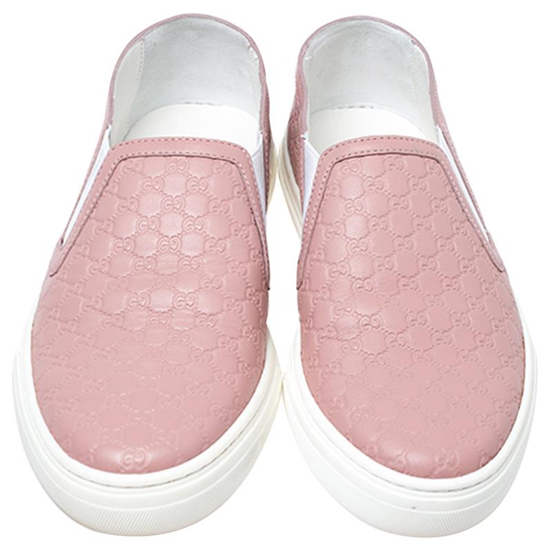 Beige Gucci Pink Microguccisima Leather Slip On Sneakers 35.5