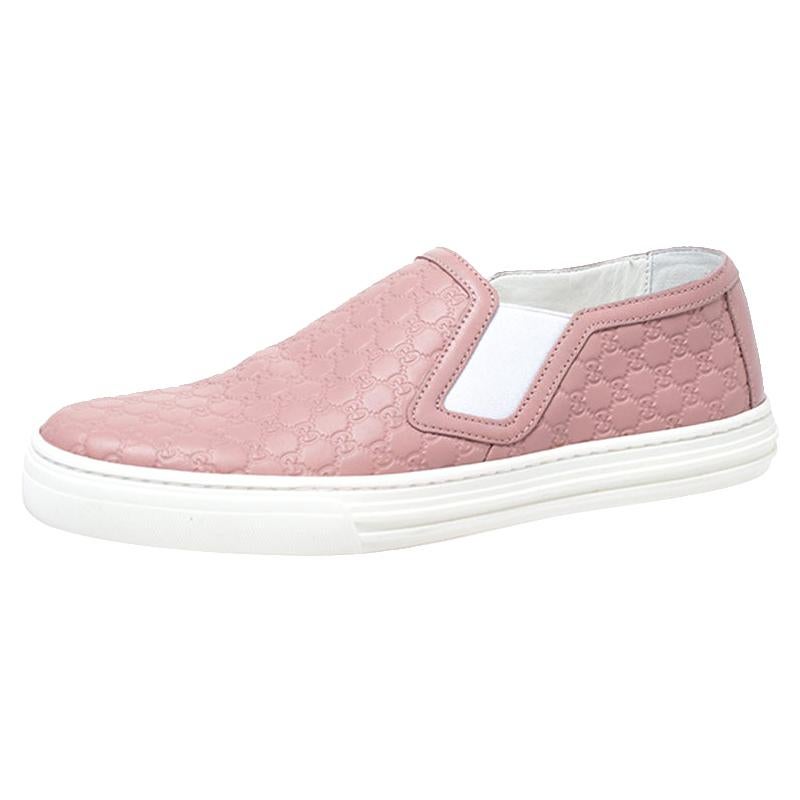 Gucci Pink Microguccisima Leather Slip On Sneakers 35.5