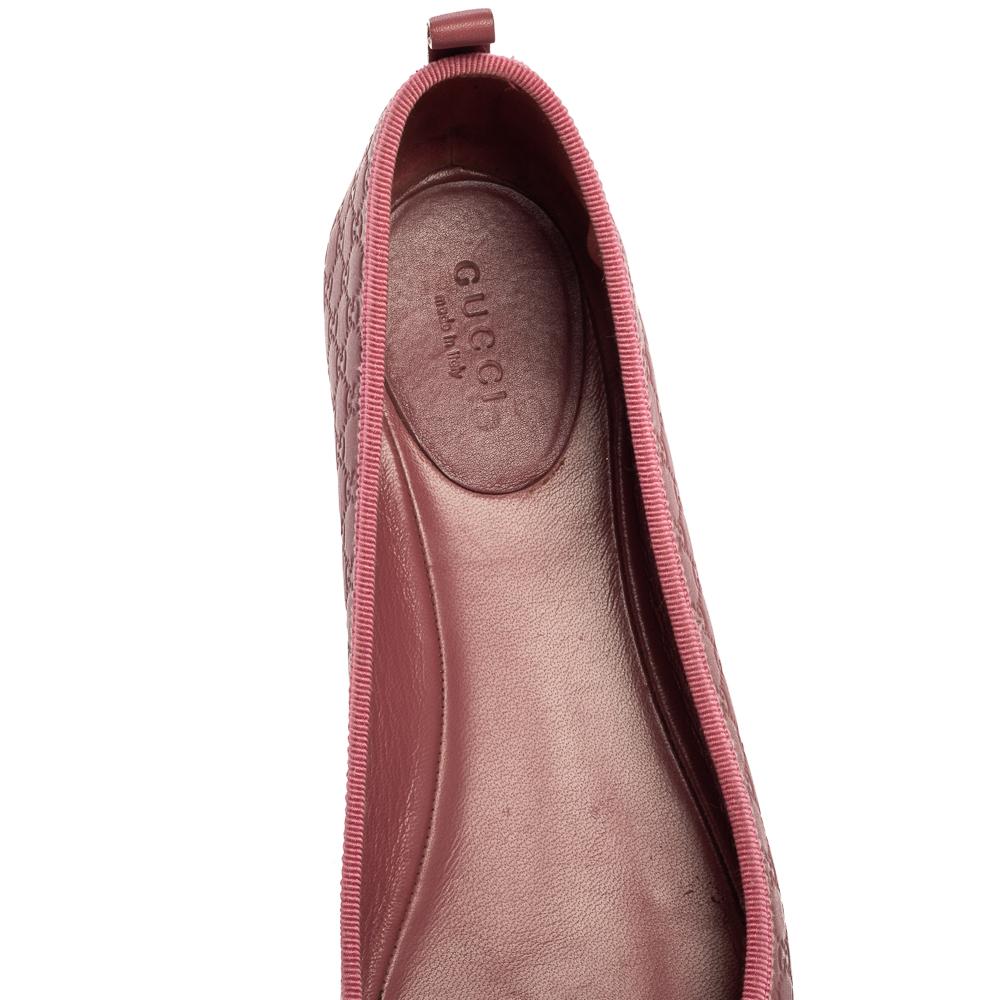 Brown Gucci Pink Microguccissima Leather Bow Detail Ballet Flats 40