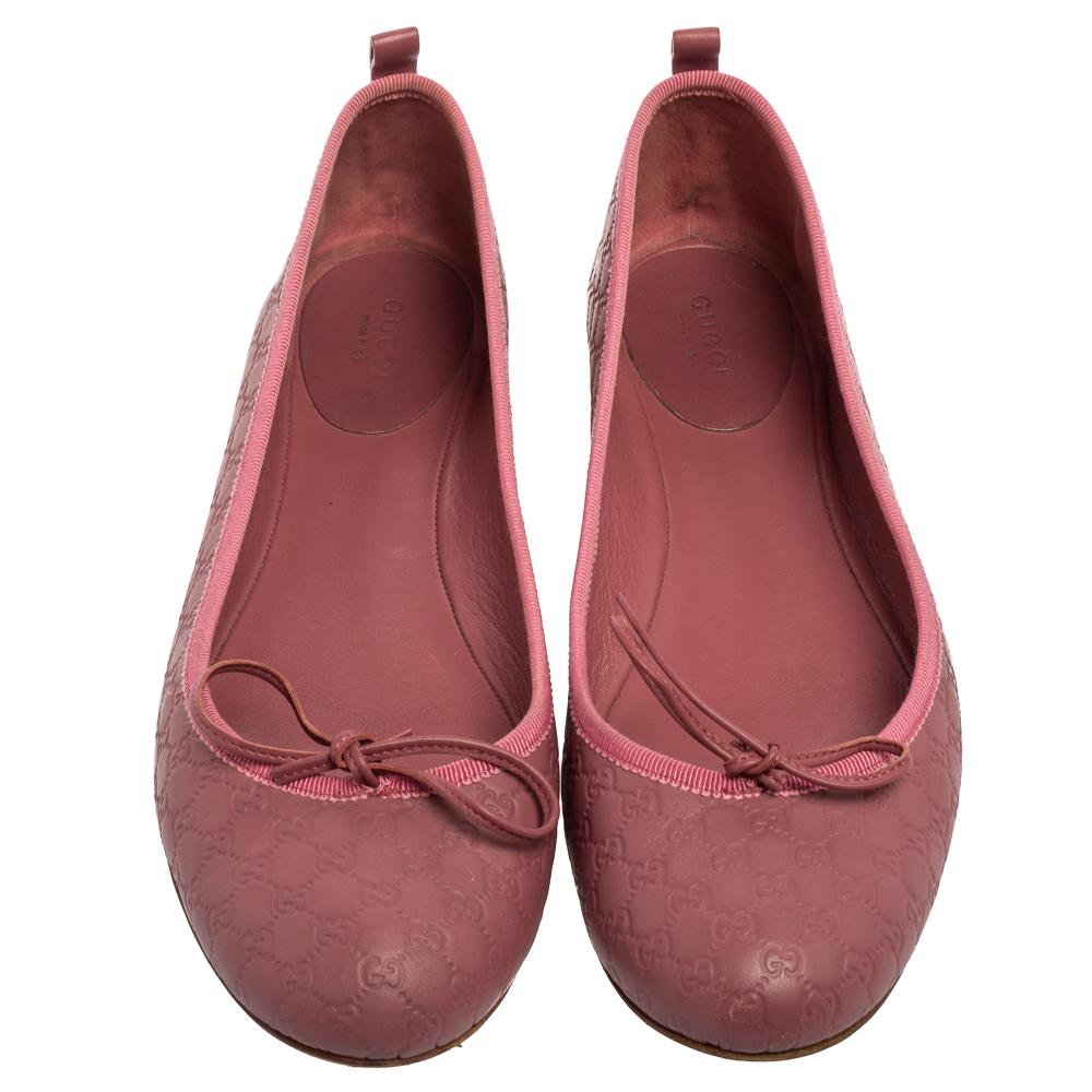 Women's Gucci Pink Microguccissima Leather Bow Detail Ballet Flats 40