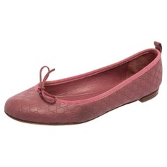 Gucci Pink Microguccissima Leather Bow Detail Ballet Flats 40