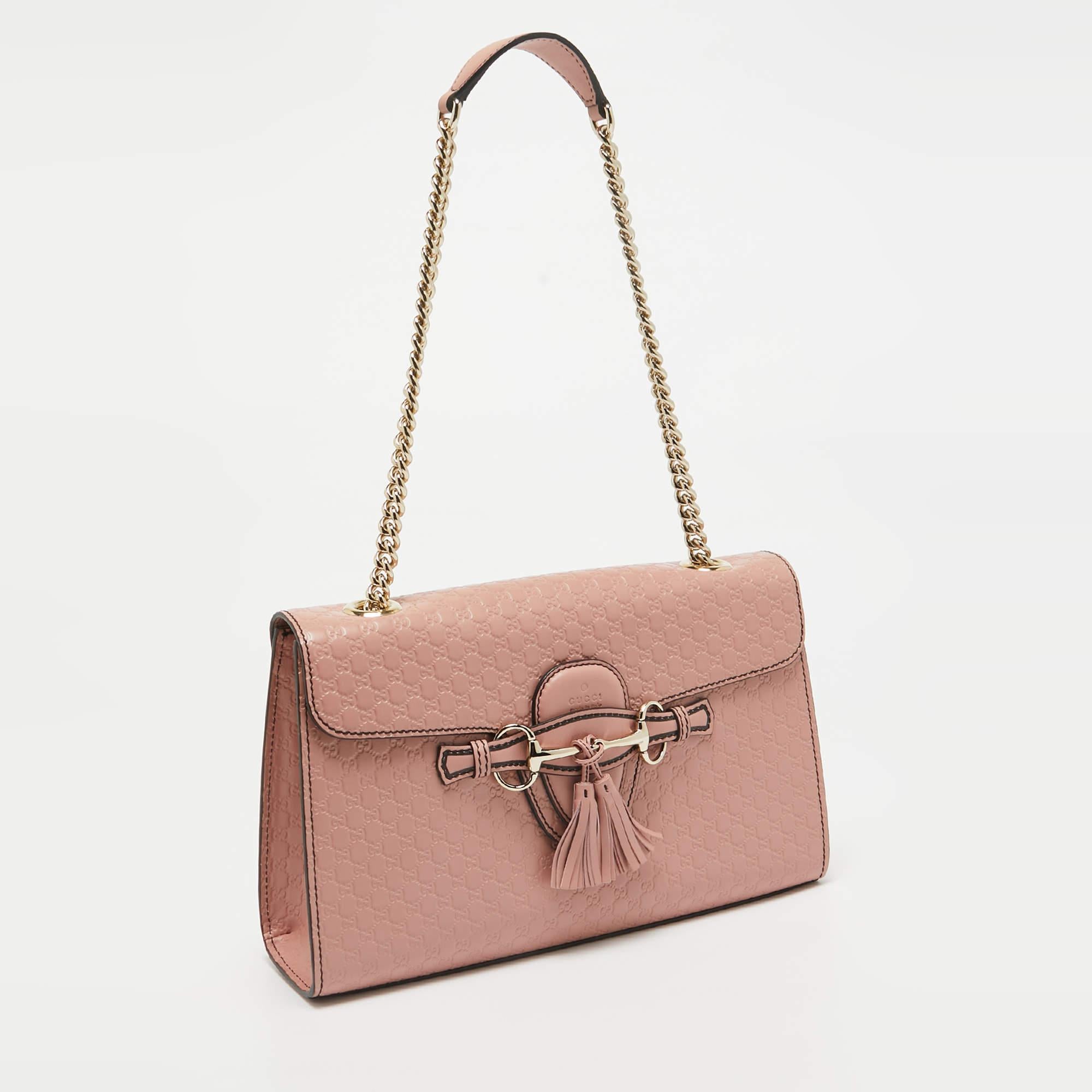 Brown Gucci Pink Microguccissima Leather Medium Emily Chain Shoulder Bag