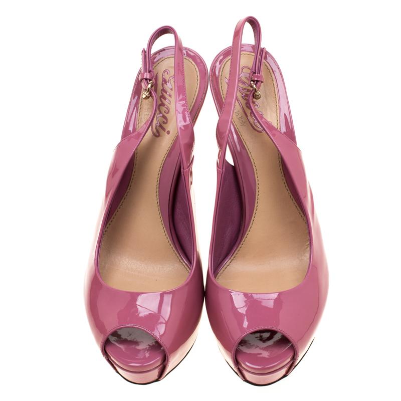 Gucci Pink Microguccissima Slingback Peep Toe Platform Sandals Size37 In Good Condition In Dubai, Al Qouz 2