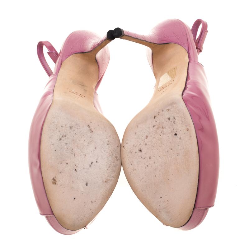 Gucci Pink Microguccissima Slingback Peep Toe Platform Sandals Size37 1