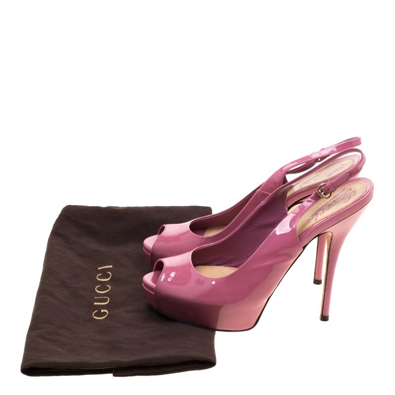 Gucci Pink Microguccissima Slingback Peep Toe Platform Sandals Size37 4