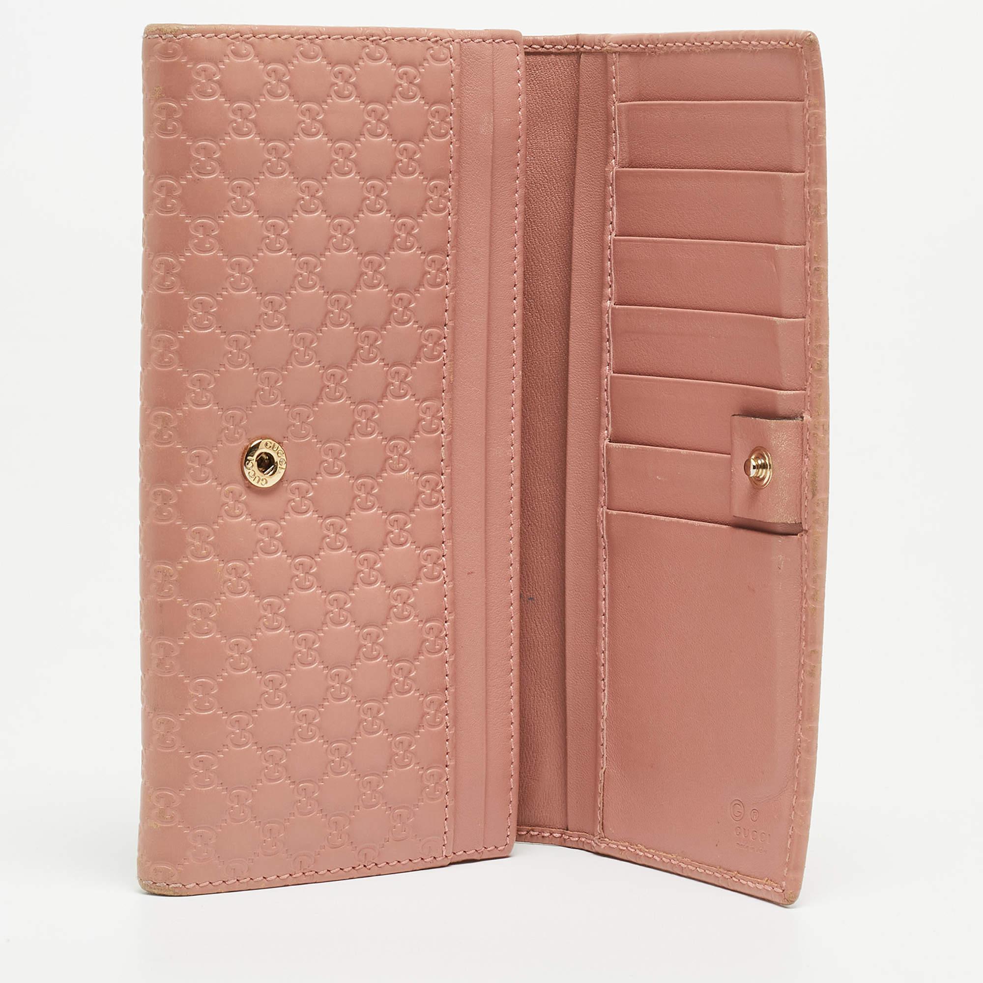 Gucci Pink Microgucissima Leather Flap Continental Wallet For Sale 5