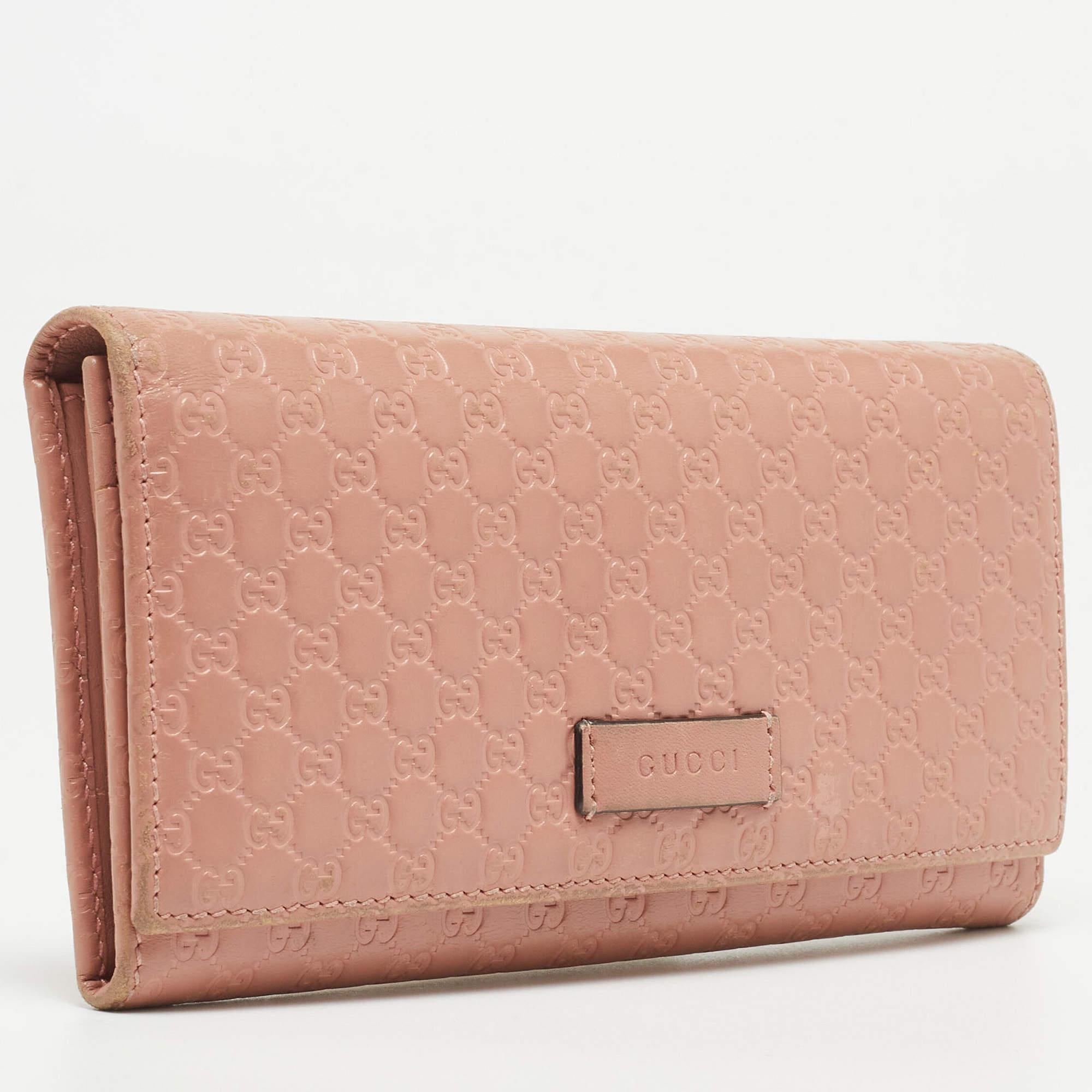 Beige Gucci Pink Microgucissima Leather Flap Continental Wallet For Sale