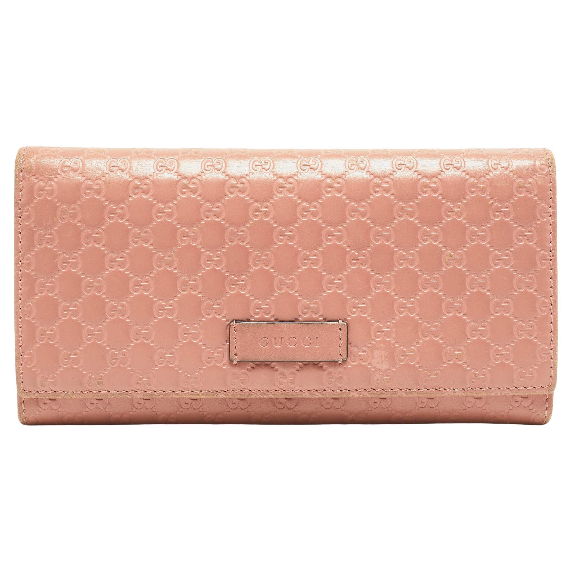 Gucci Pink Microgucissima Leather Flap Continental Wallet For Sale