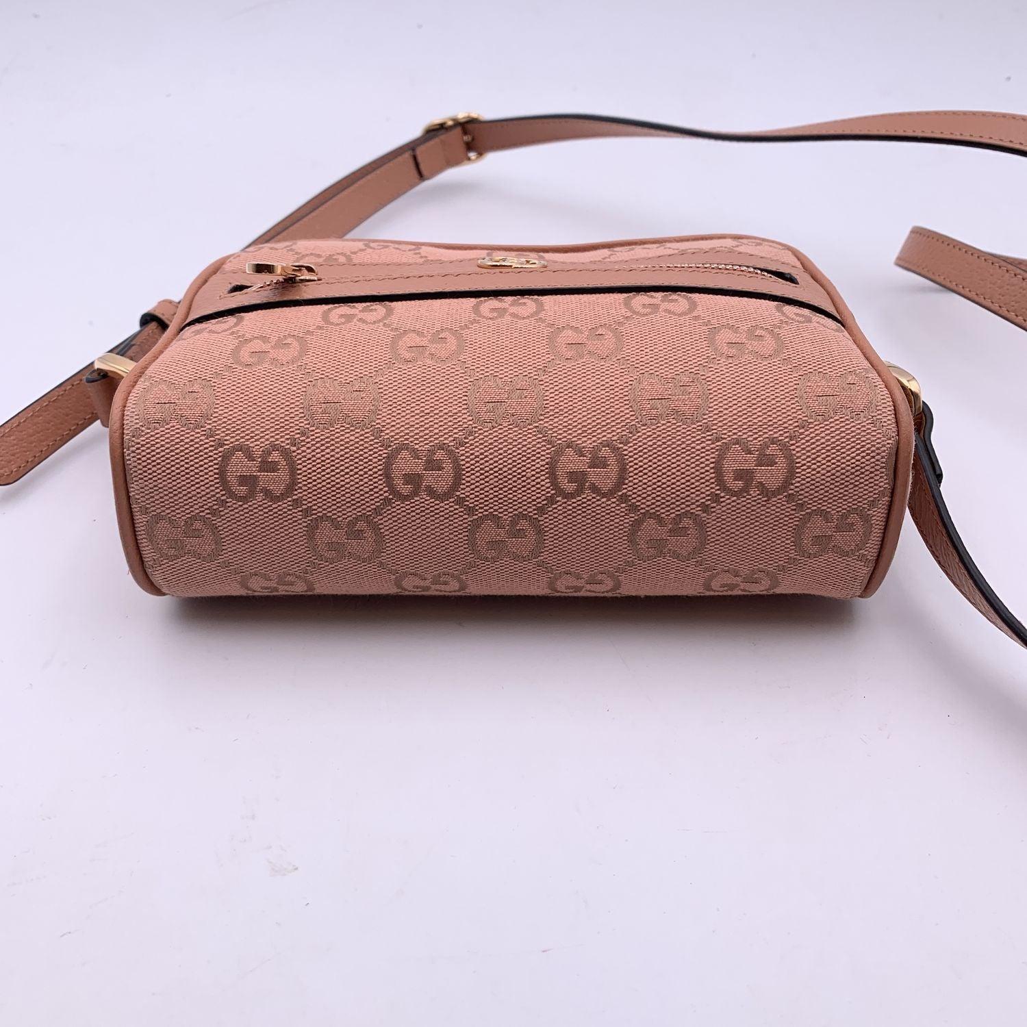Gucci mini sac à bandoulière Ophidia rose en toile avec monogramme en vente 1