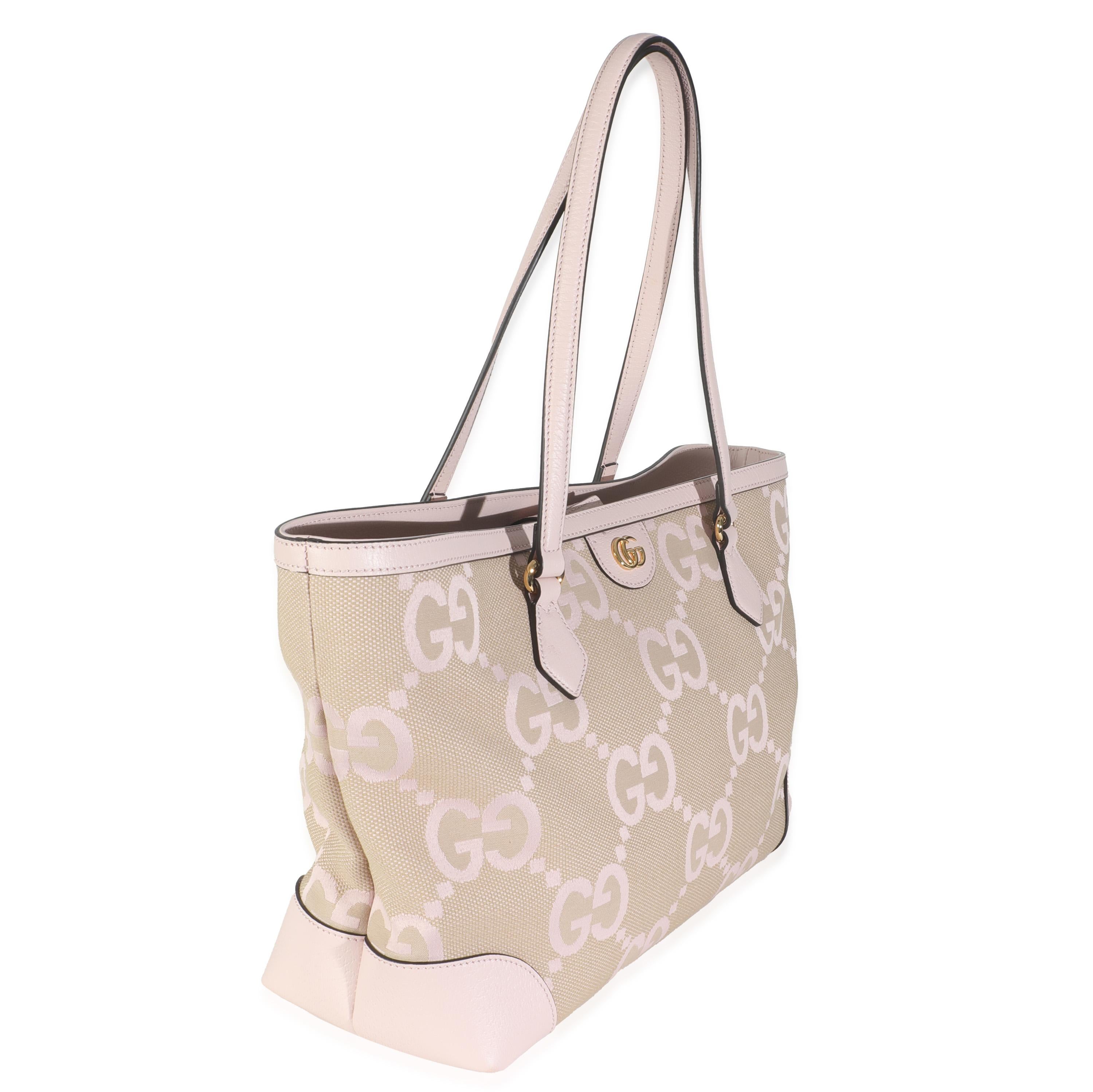 Gucci Pink Monogram Jumbo GG Textured Calfskin Medium Ophidia Shopping Tote In Excellent Condition For Sale In New York, NY