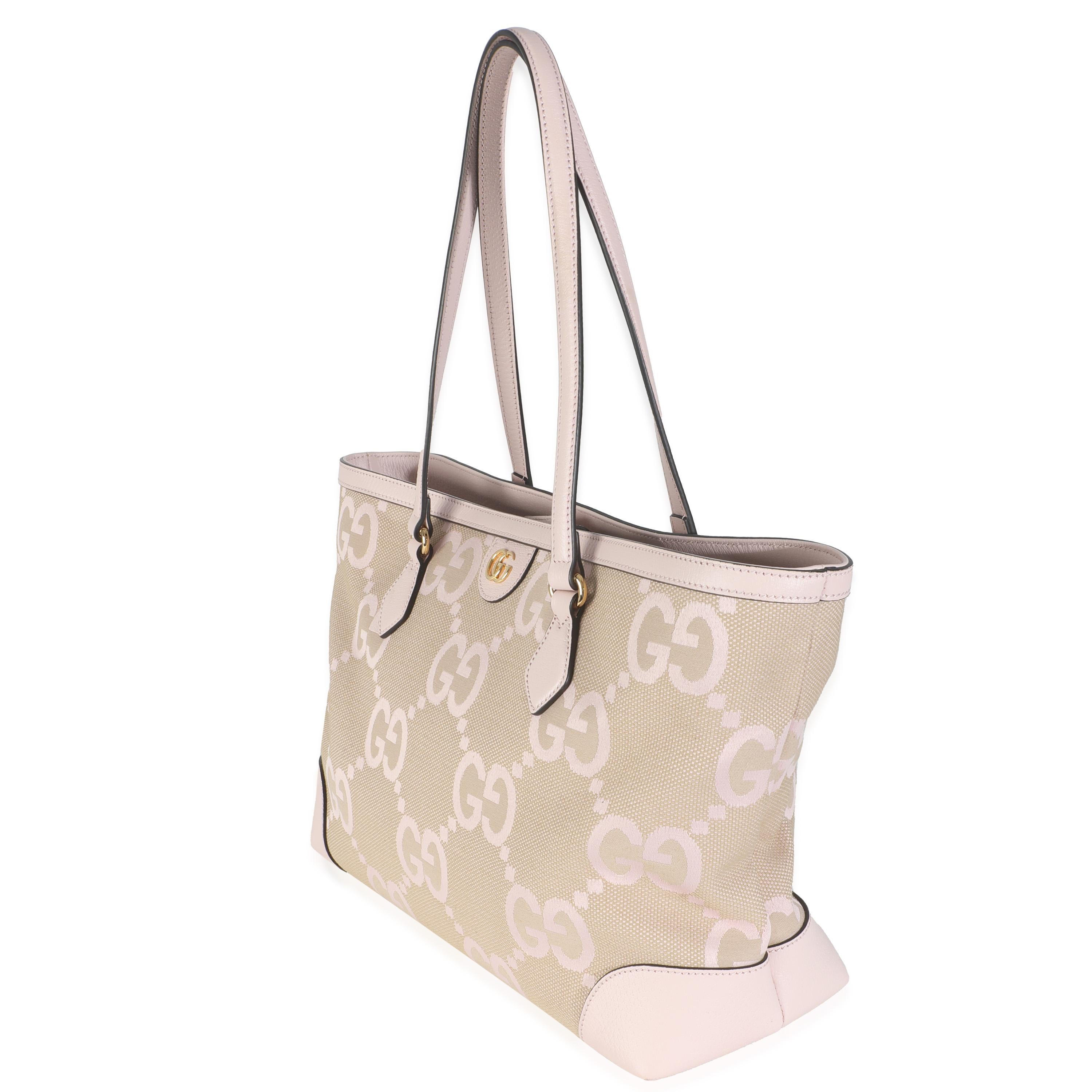 Women's or Men's Gucci Pink Monogram Jumbo GG Textured Calfskin Medium Ophidia Shopping Tote For Sale