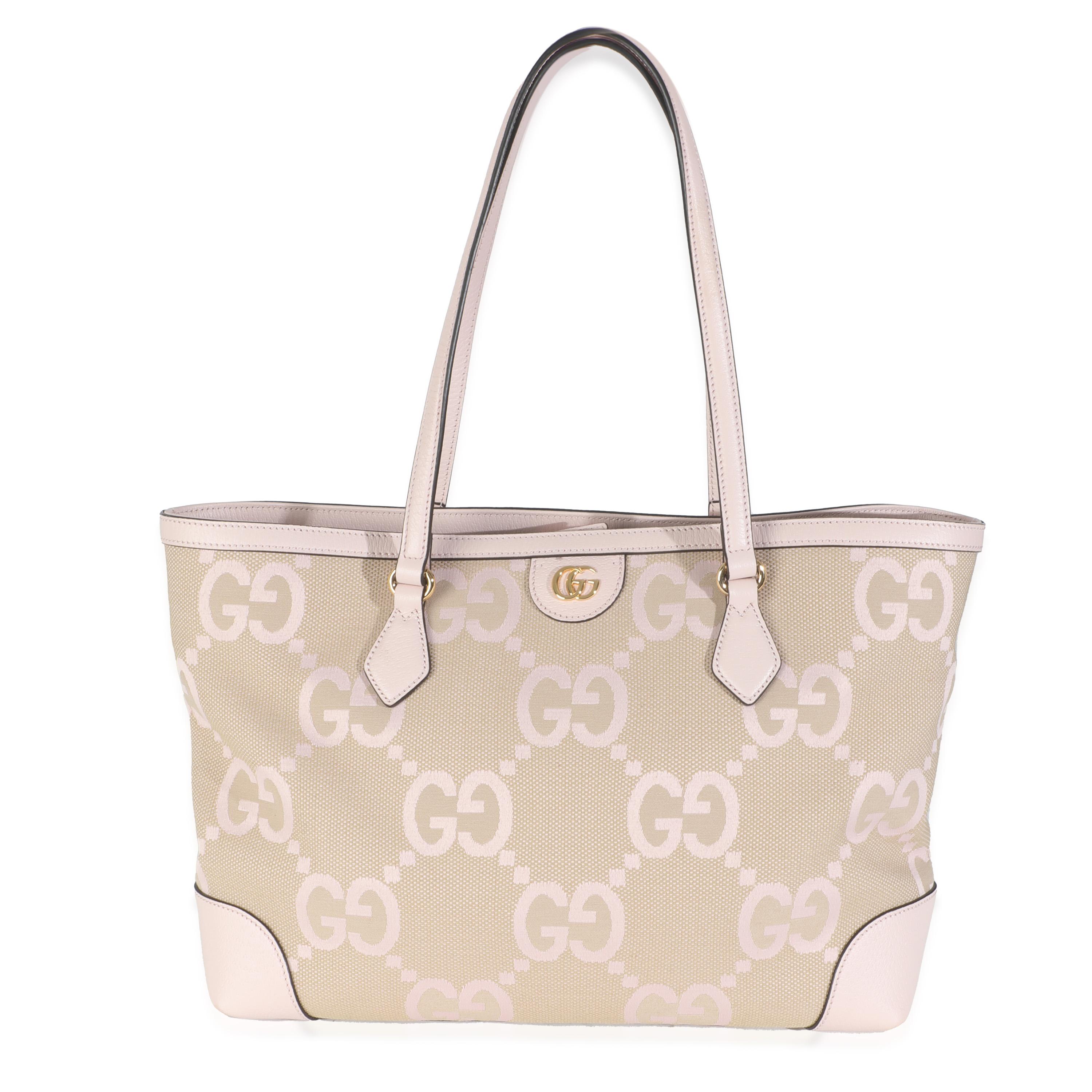 Gucci Pink Monogram Jumbo GG Textured Calfskin Medium Ophidia Shopping Tote For Sale