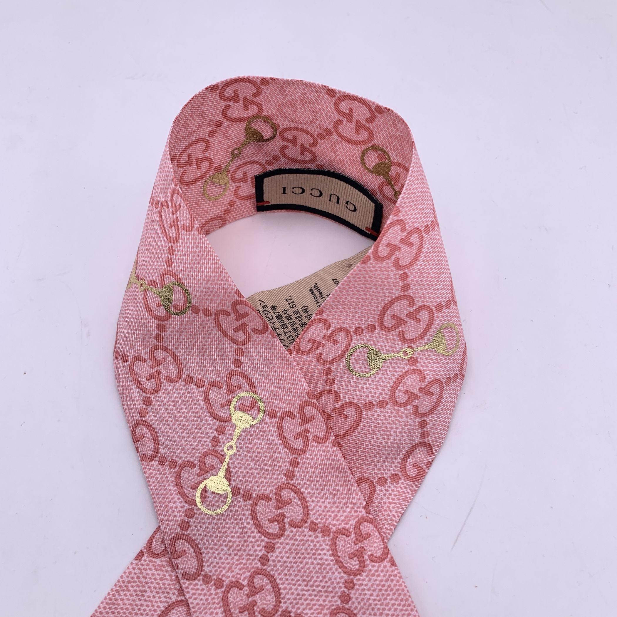 Gucci Pink Monogram Silk Flora Twilly Scarf Wrap Horsebit In Excellent Condition In Rome, Rome