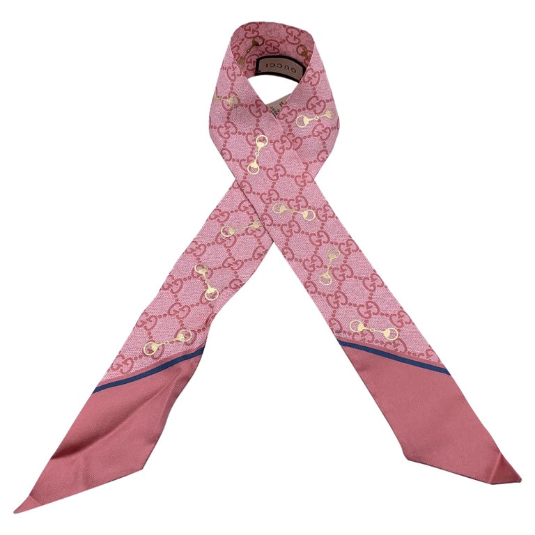 Gucci Beige & Pink Monogram Silk Twilly luxury-women-gucci-used-  main image 3