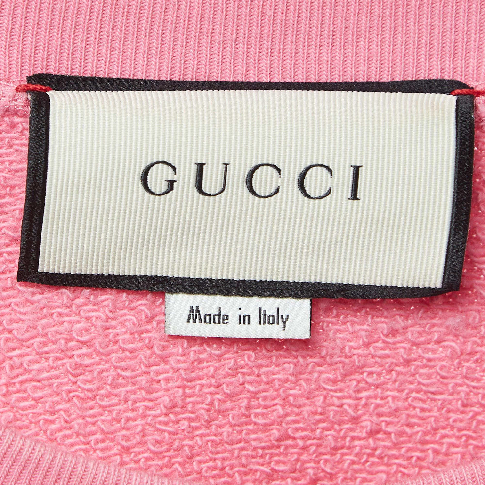 Women's Gucci Pink Mystic Cat Logo Print Cotton Sweatshirt M For Sale
