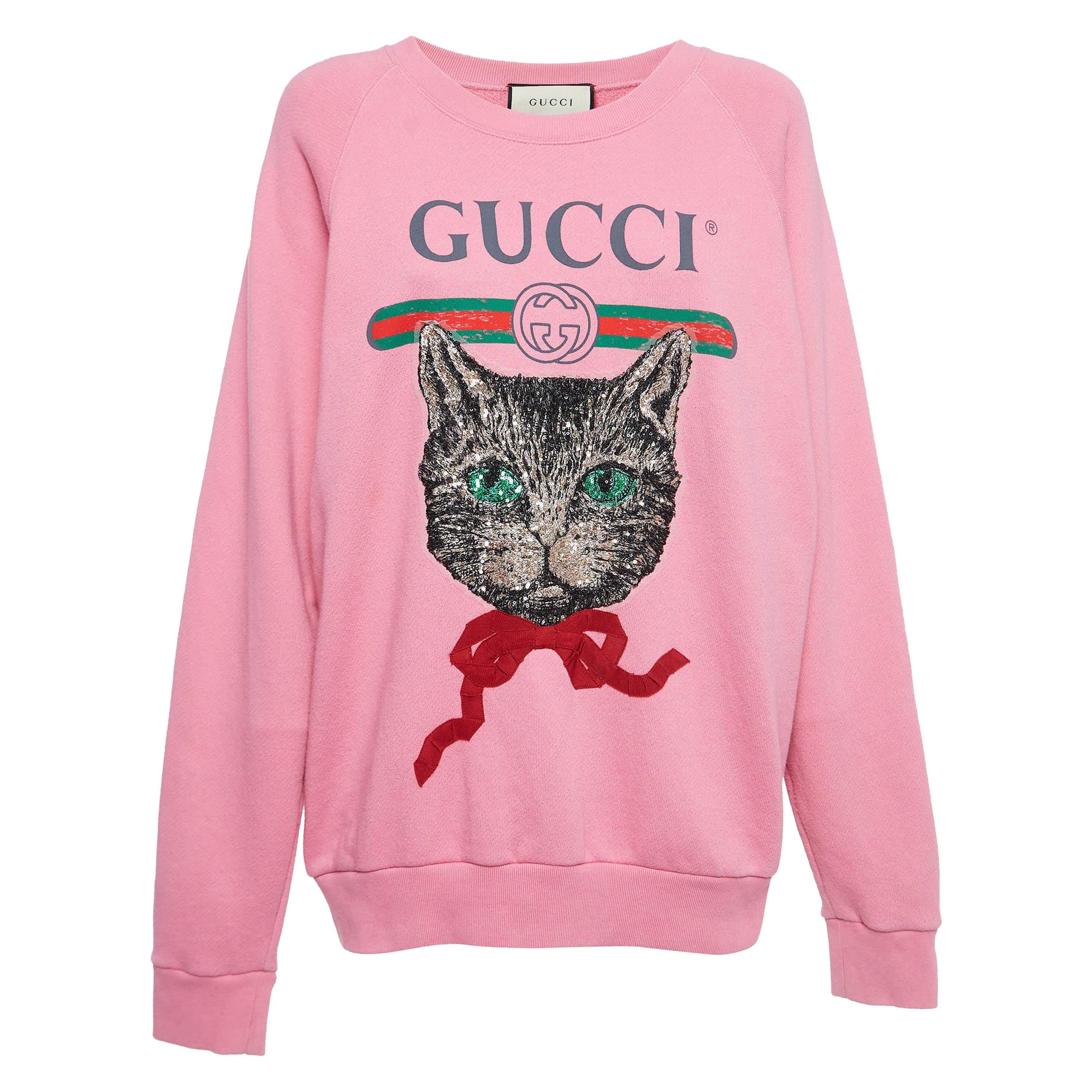 Gucci Sweatshirt aus Baumwolle mit rosa Mystic Cat Logo-Druck M