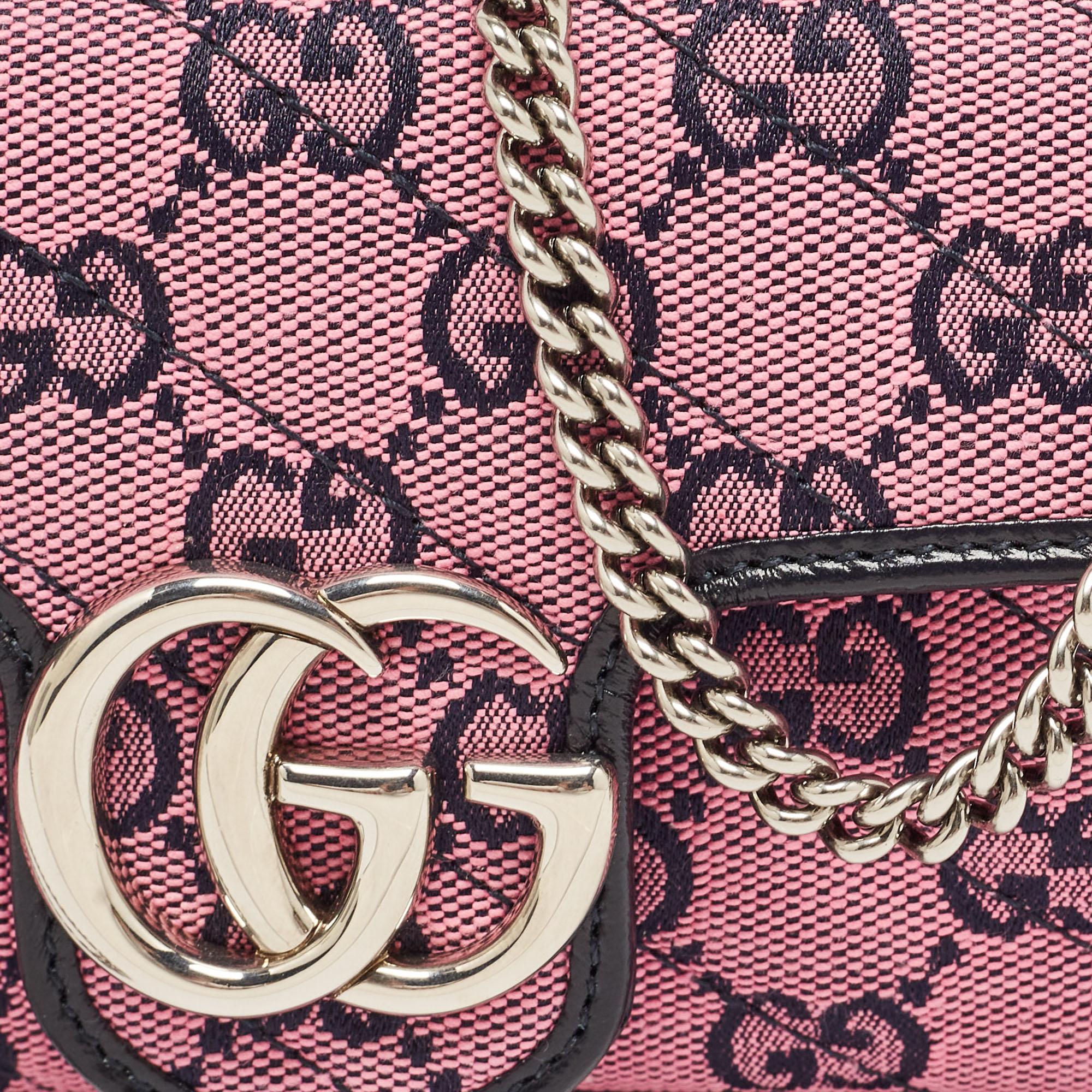 Gucci Pink/Navy Blue Matelasse Diagonal GG Canvas GG Marmont Super Mini Shoulder 2