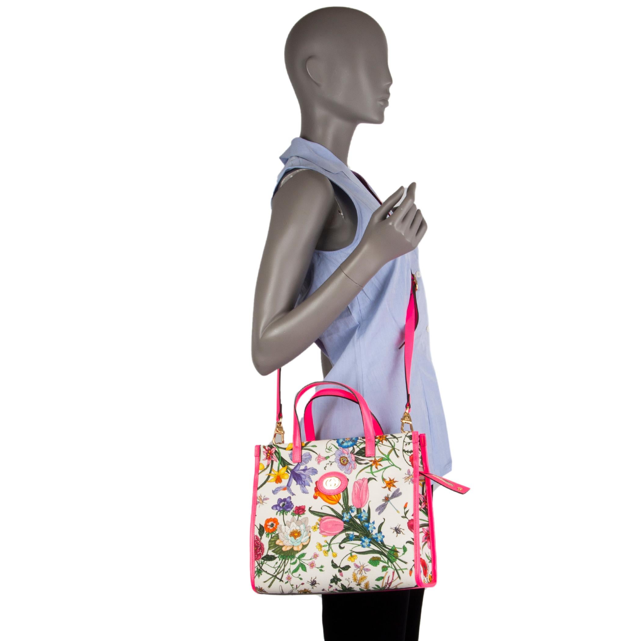 Women's GUCCI pink NEON FLORA MEDIUM Tote Bag
