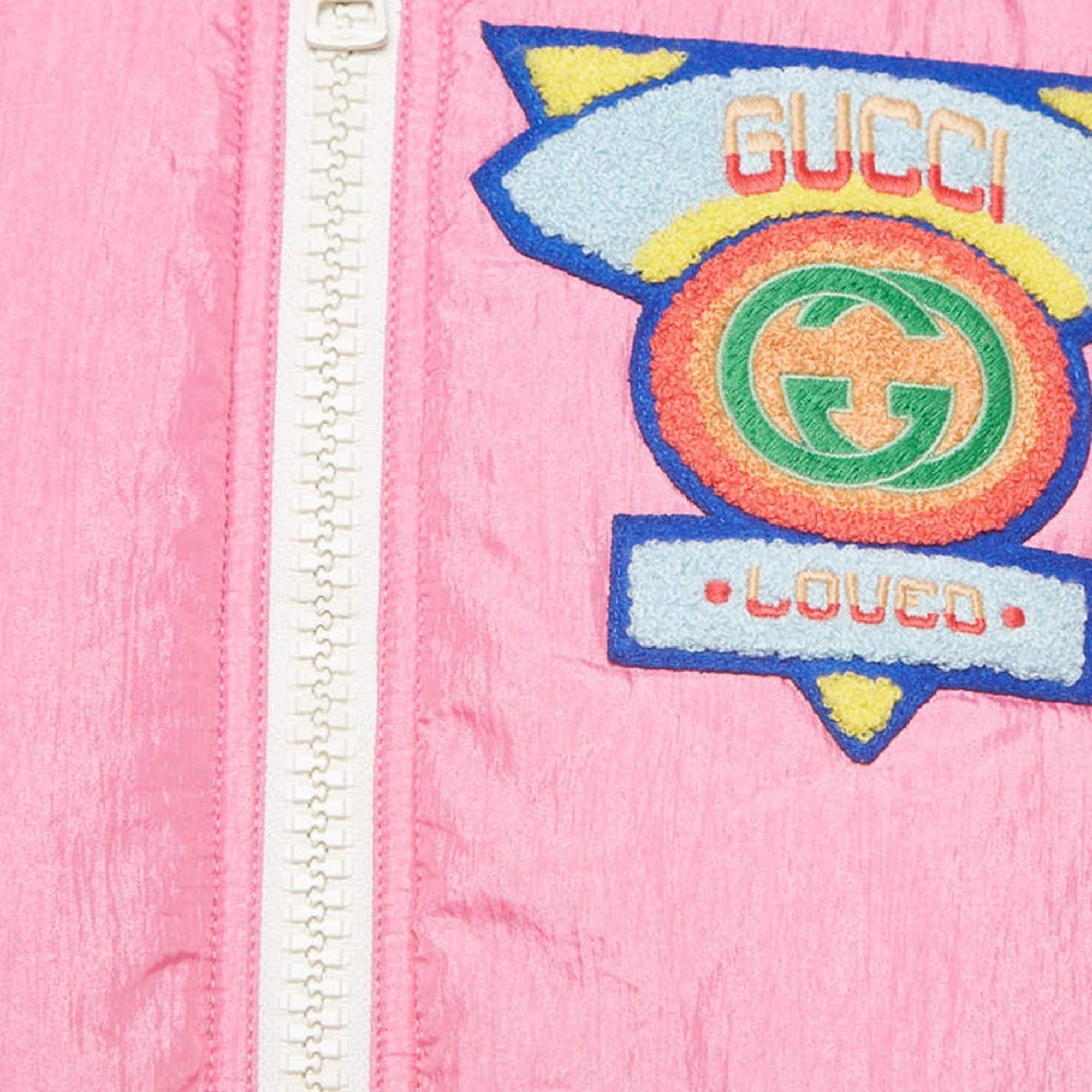 Gucci Pink Nylon Applique Detail Bomber Jacket S 1