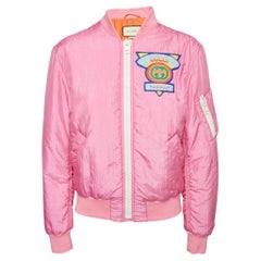 Gucci Pink Nylon Applique Detail Bomber Jacket S