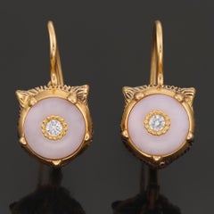GUCCI Pink Opal Diamond Gelbgold Le Marché Des Merveilles Katzen-Ohrringe