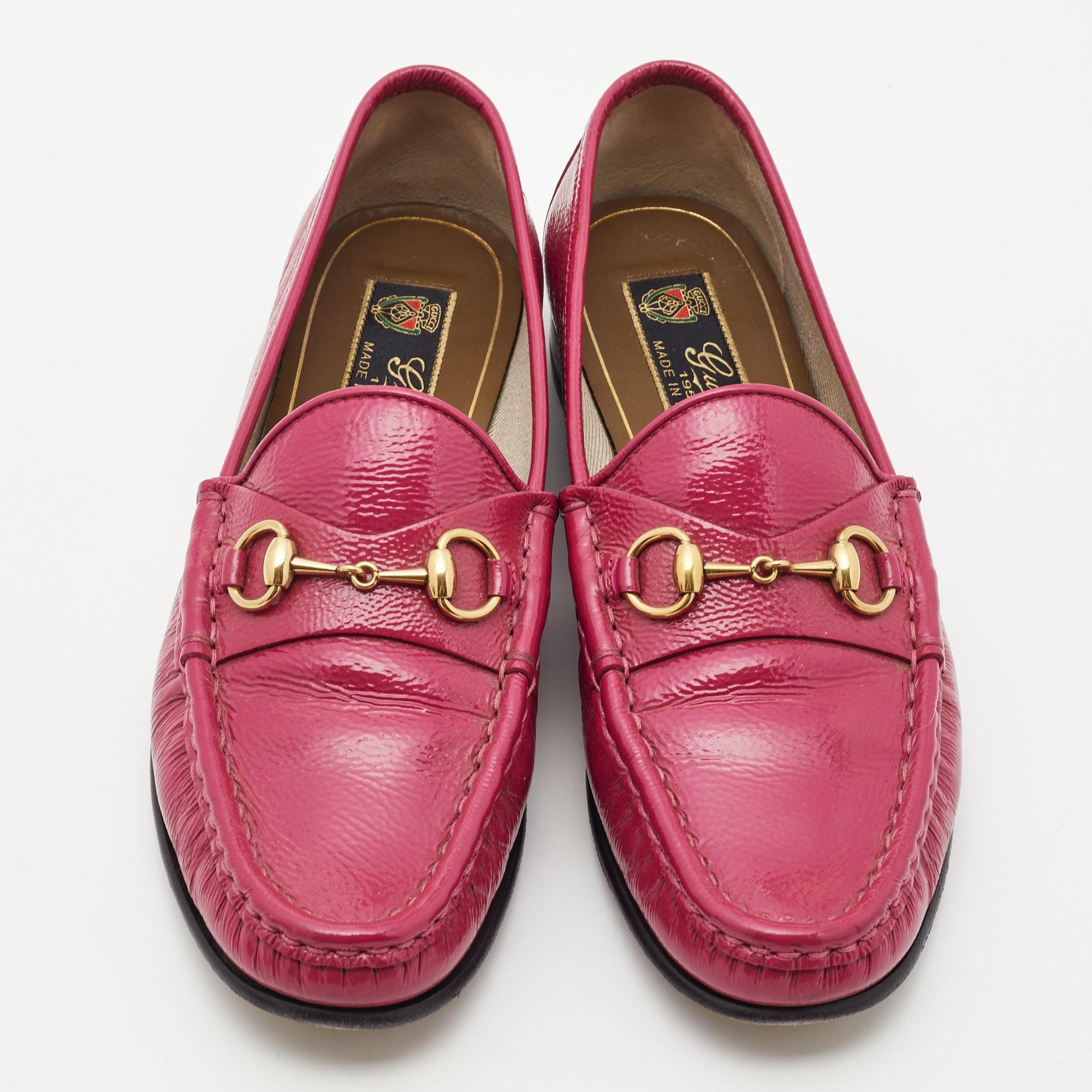 Brown Gucci Pink Patent Leather 1953 Horsebit Loafers Size 37