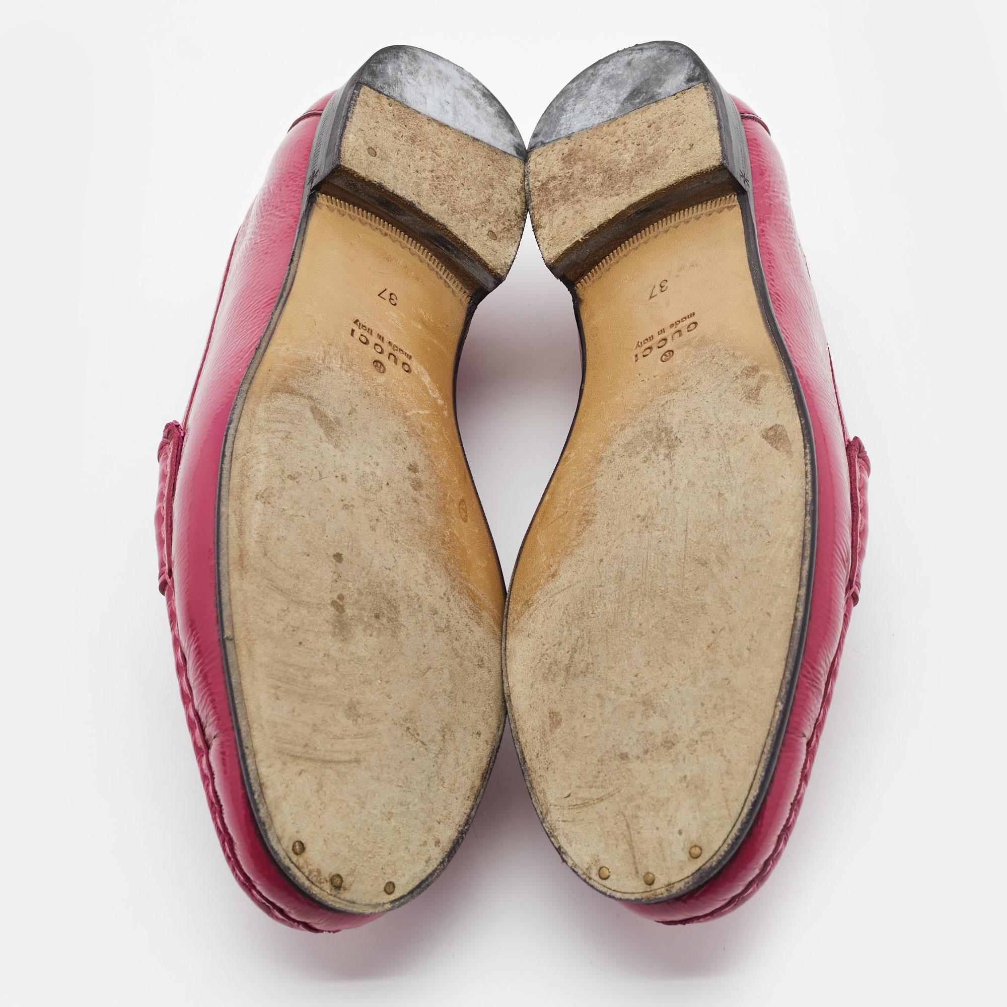 Gucci Pink Patent Leather 1953 Horsebit Loafers Size 37 1