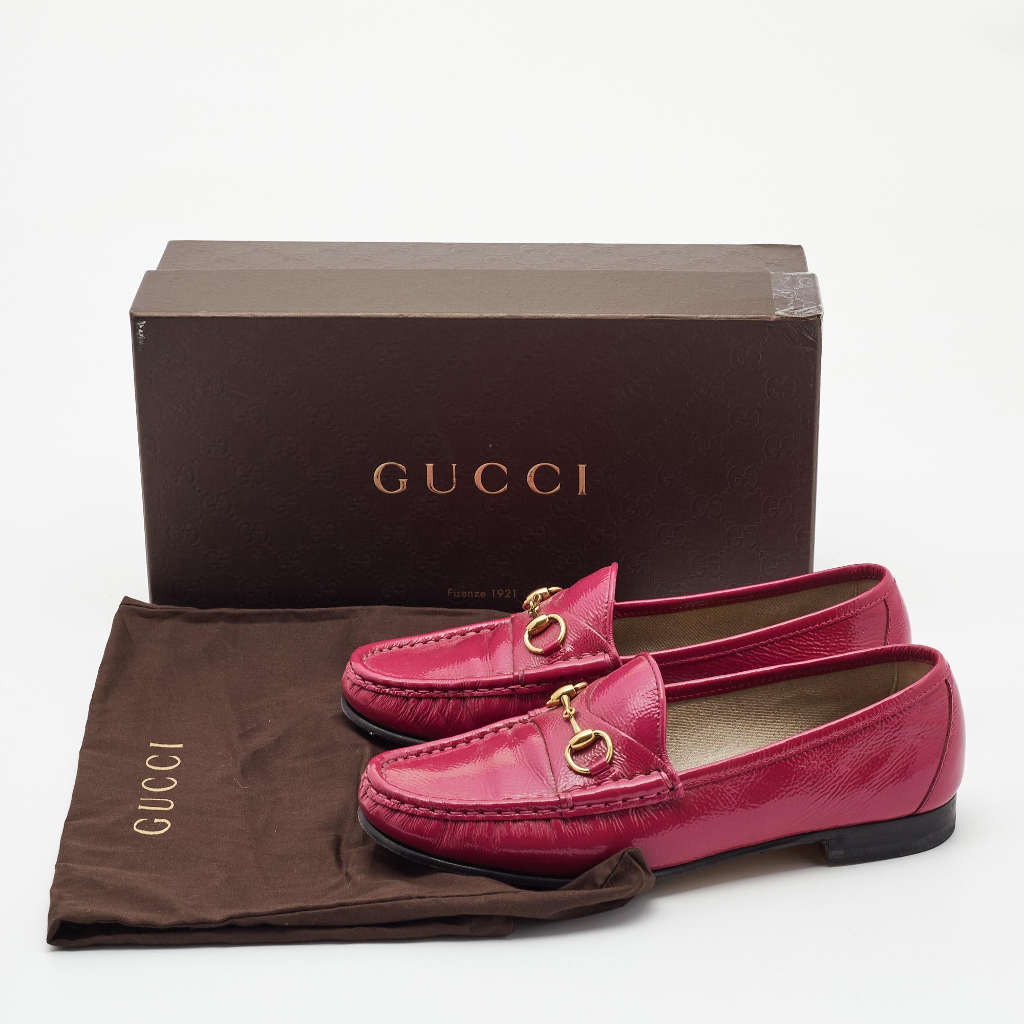 Gucci Pink Patent Leather 1953 Horsebit Loafers Size 37 3