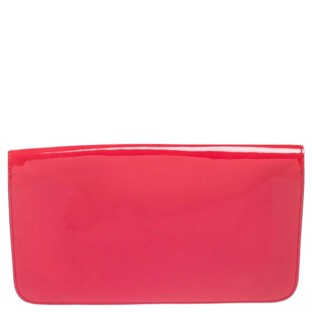 Gucci Pink Patent Leather Bright Bit Clutch In Good Condition For Sale In Dubai, Al Qouz 2