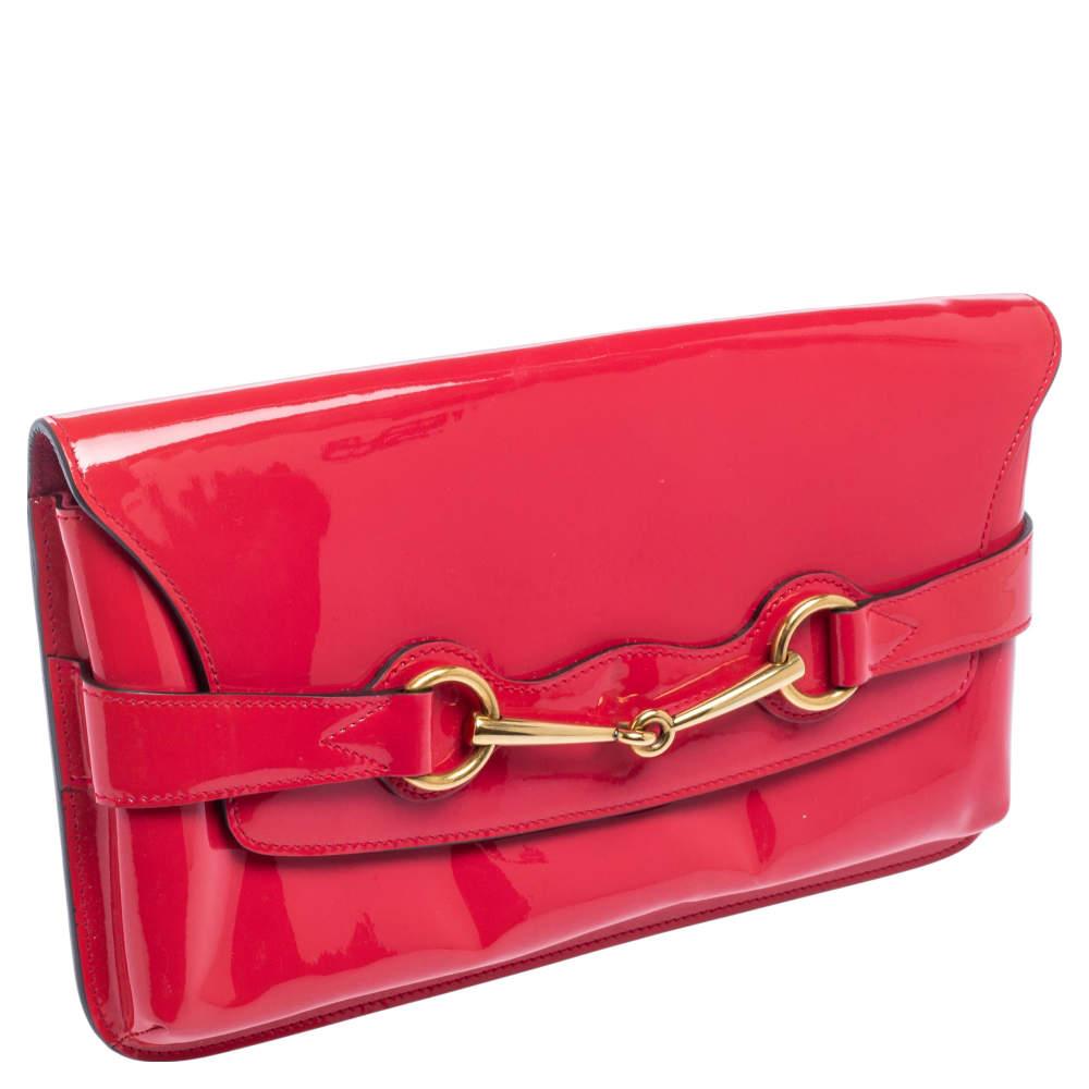 Women's Gucci Pink Patent Leather Bright Bit Clutch For Sale