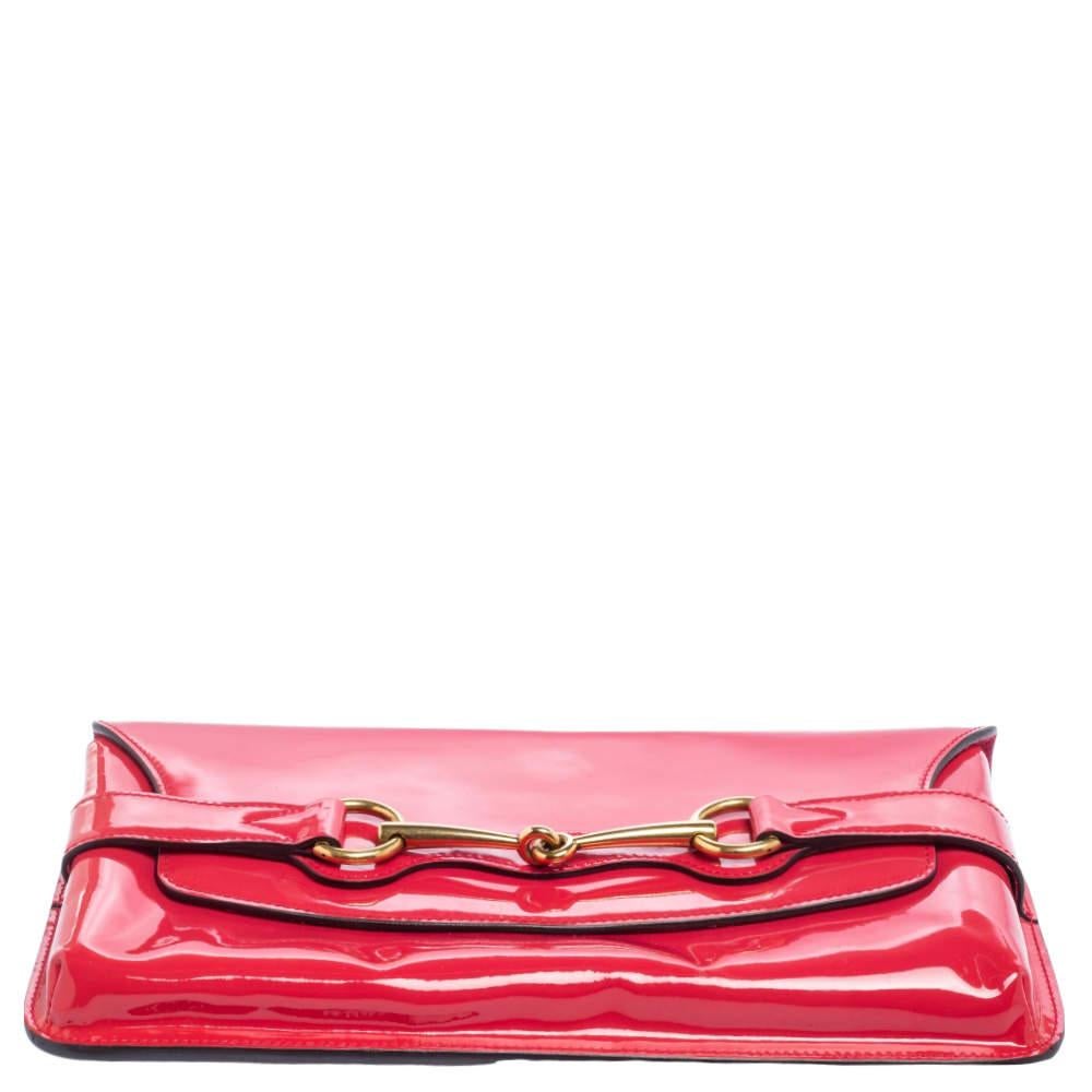 Gucci Pink Patent Leather Bright Bit Clutch For Sale 1