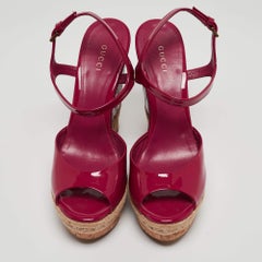 Gucci Pink Patent Leather Hollie Wedge Sandals Size 39.5