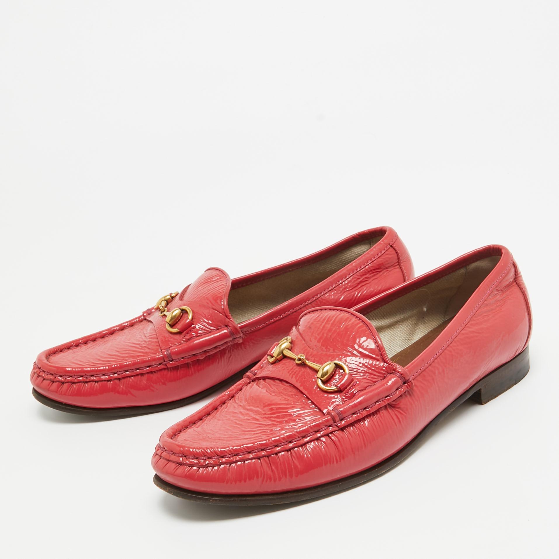 Gucci Pink Patent Leather Horsebit Loafers Size 36 For Sale 4